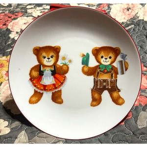 1980s Vintage West Germany Reutter Porcelain Octoberfest Teddy Bear Plate